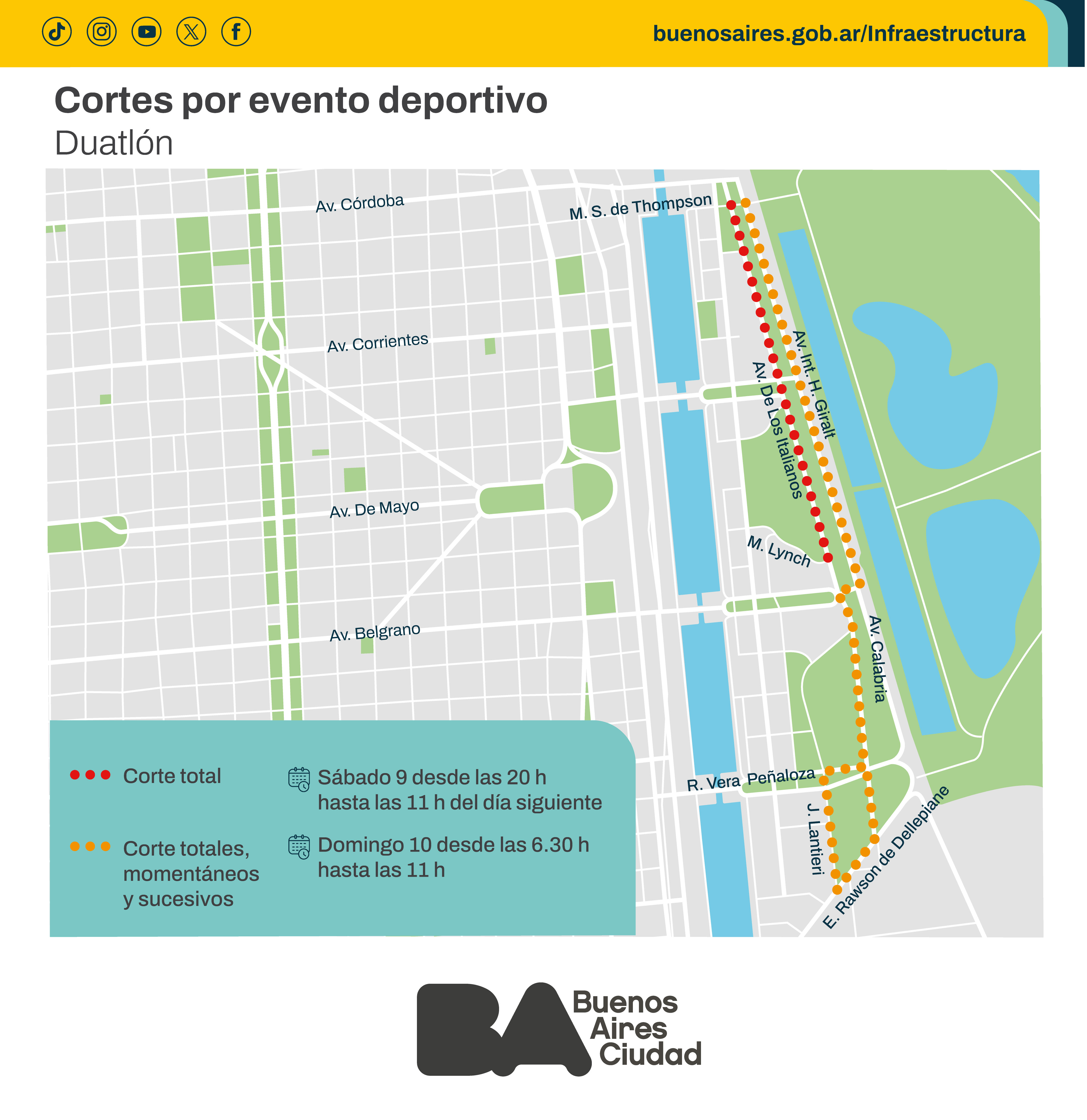 Duatlón en la Ciudad: Conocé las afectaciones de este domingo 10 de agosto