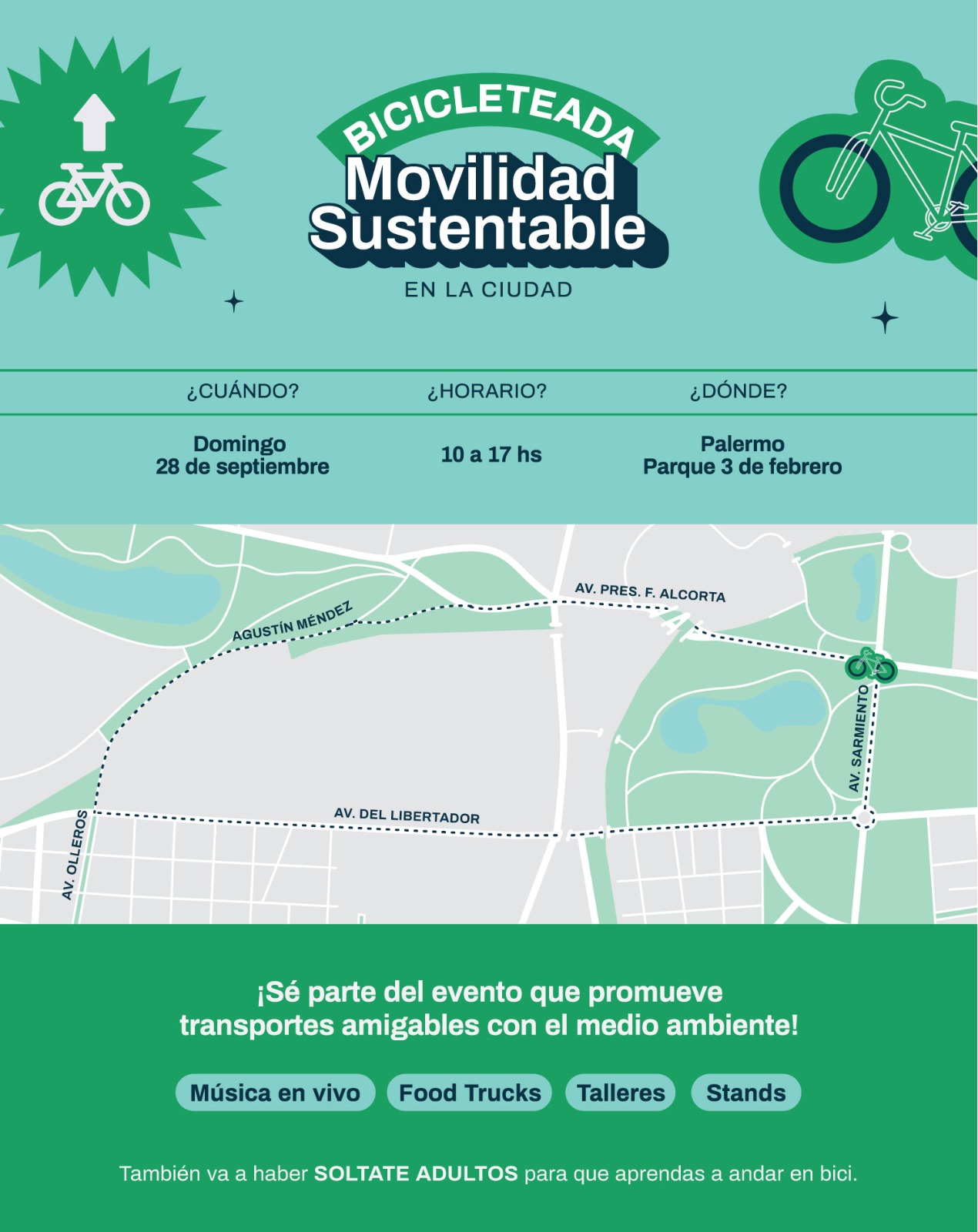 Bicicleteada y entretenimiento en el evento de la movilidad sustentable