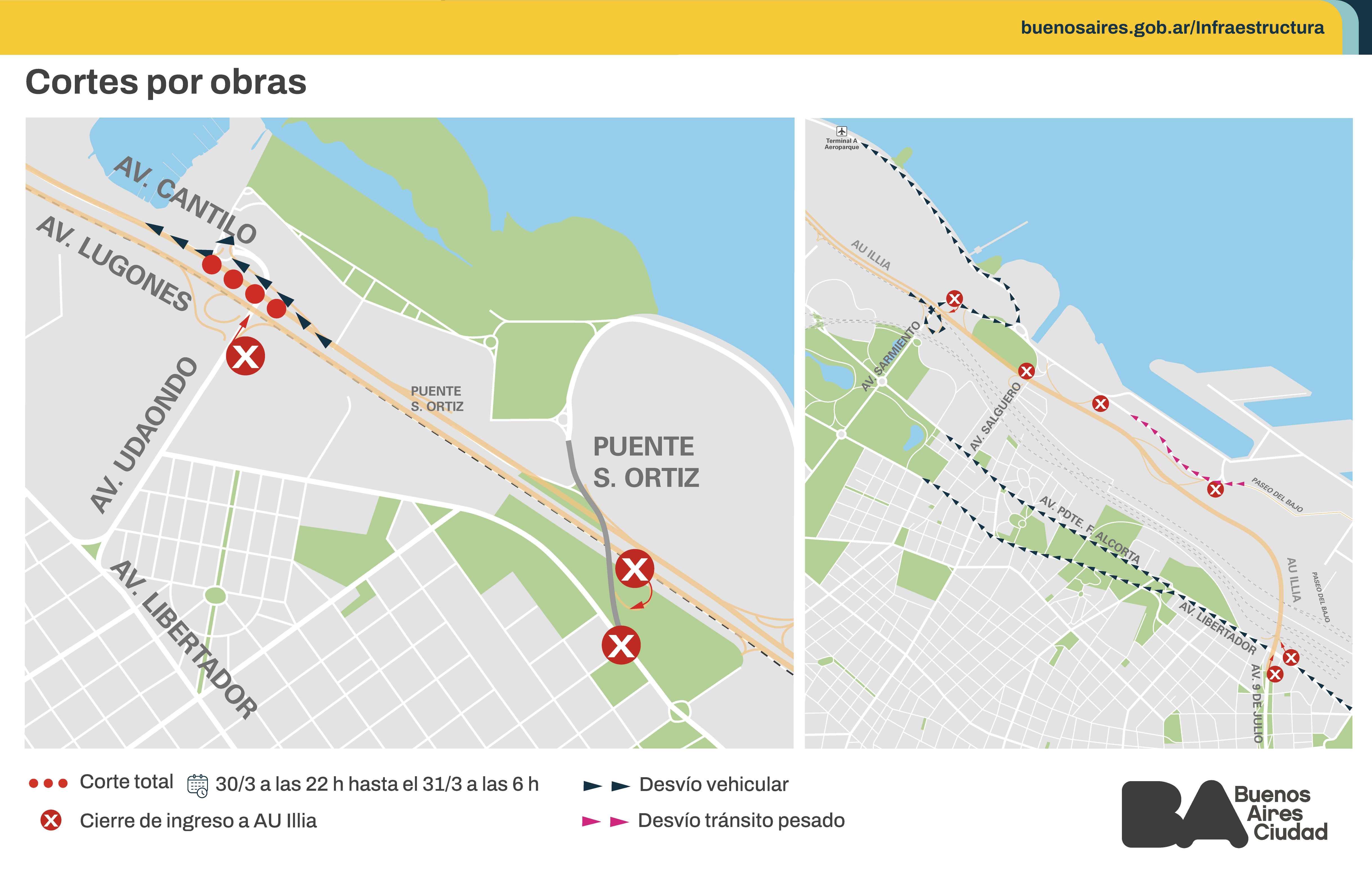 Corte por obras de la Autopista Illia y Avenida Cantilo