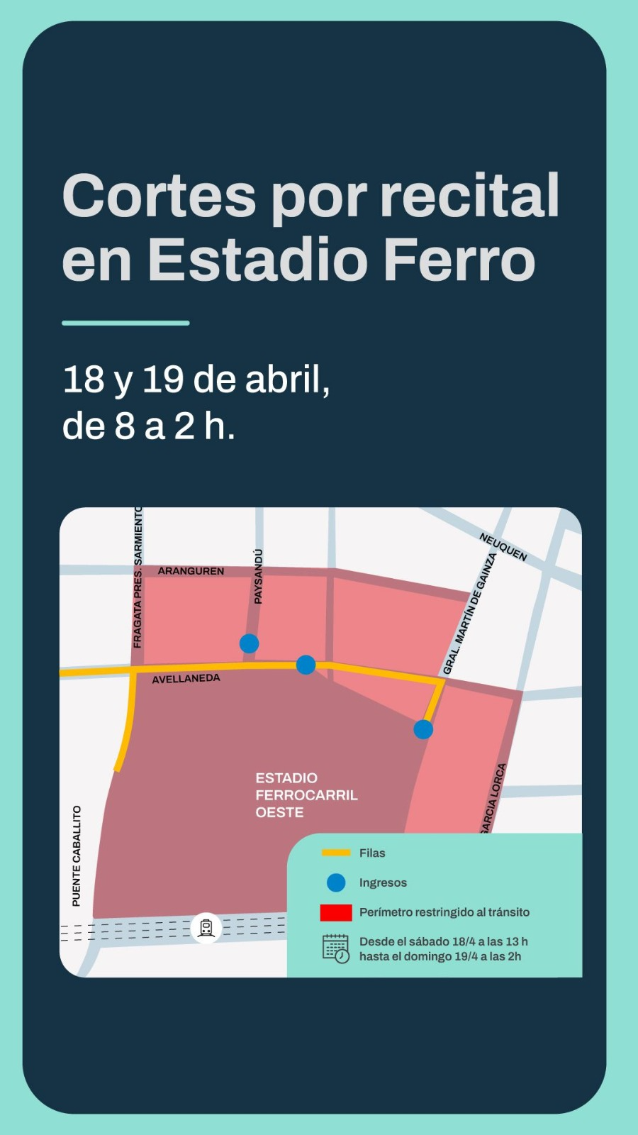 Cortes por evento este sábado 25 de abril