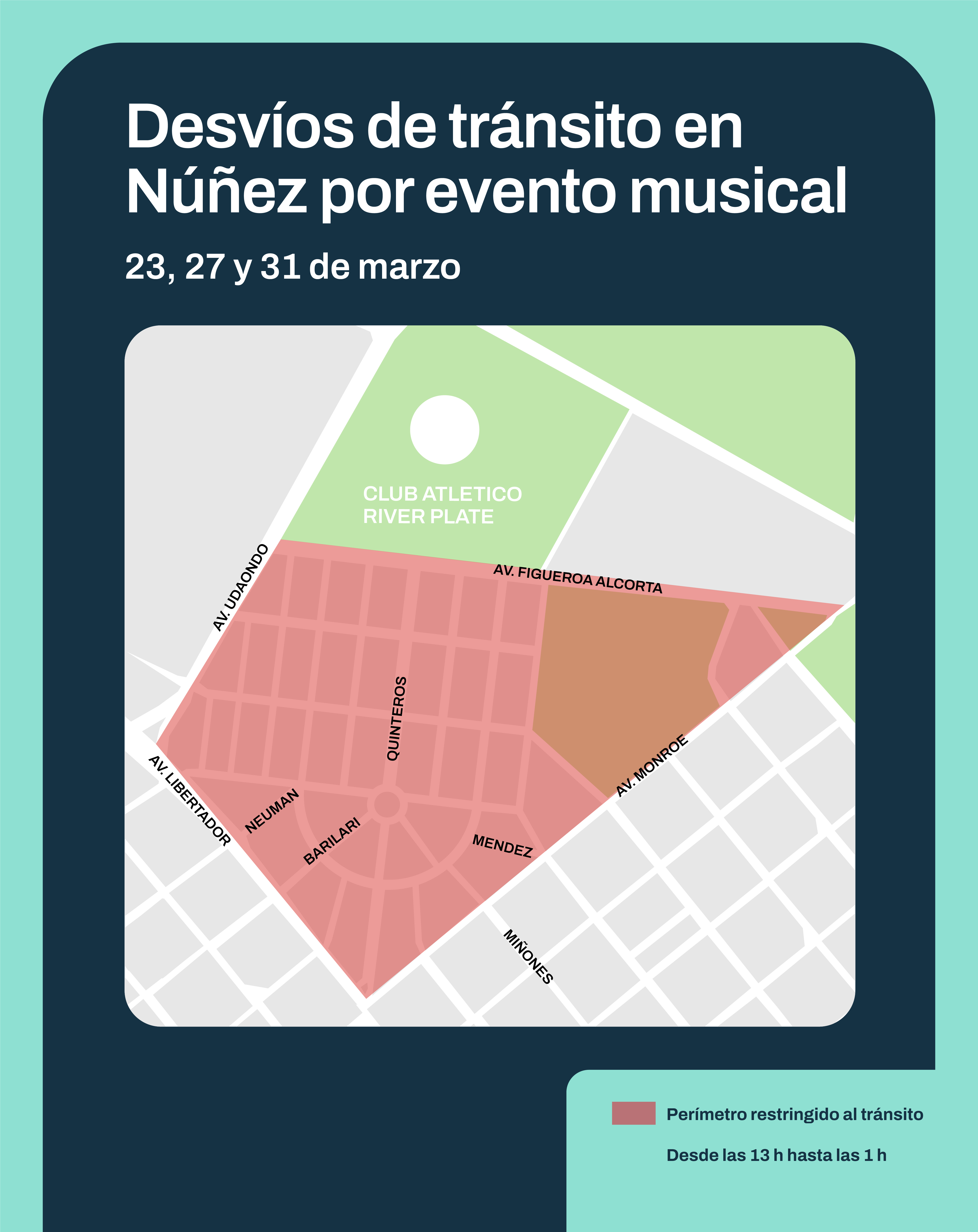Cortes y desvíos por evento musical en River Plate