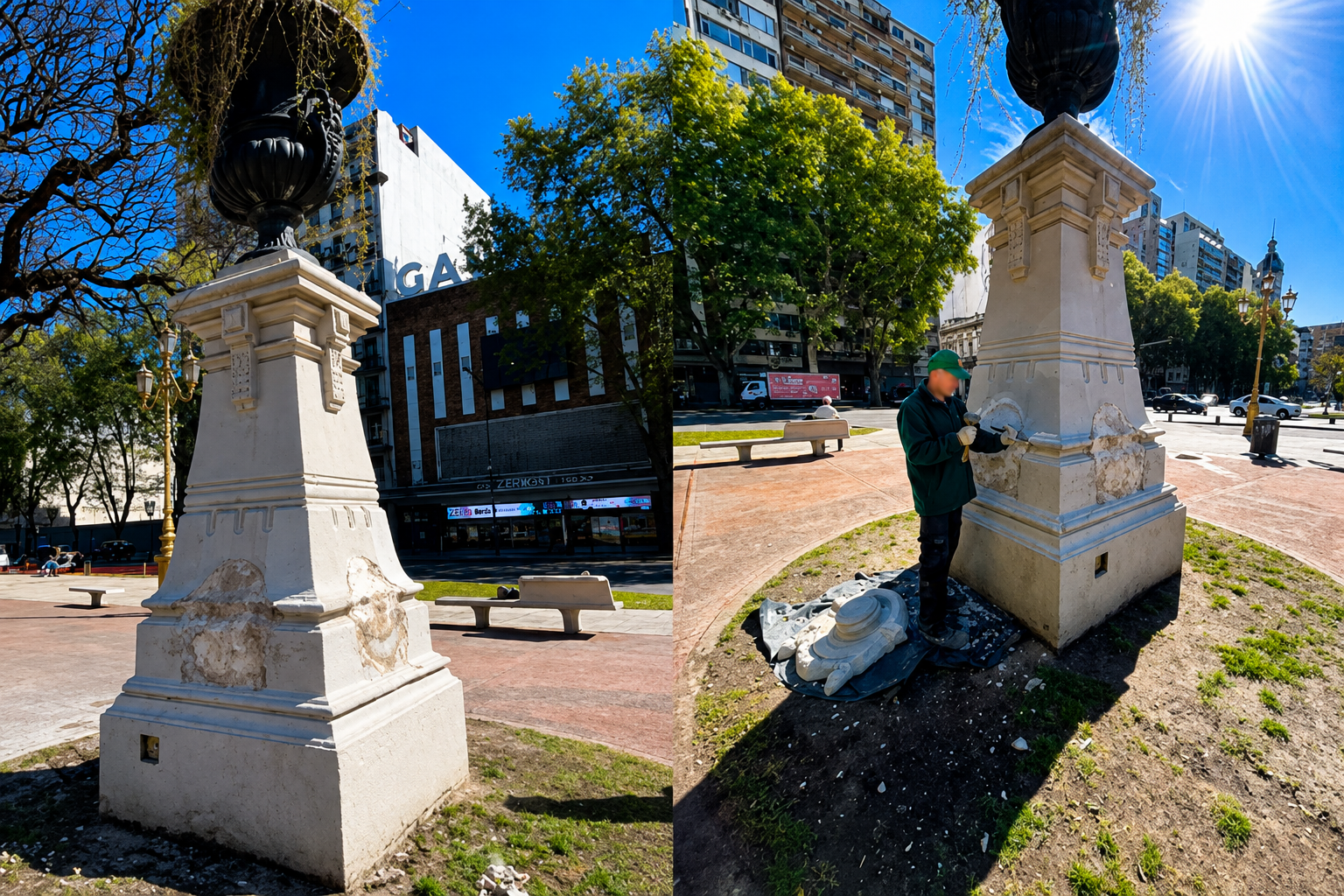 La Ciudad restaura una escultura centenaria en pleno corazón de la Plaza del Congreso 