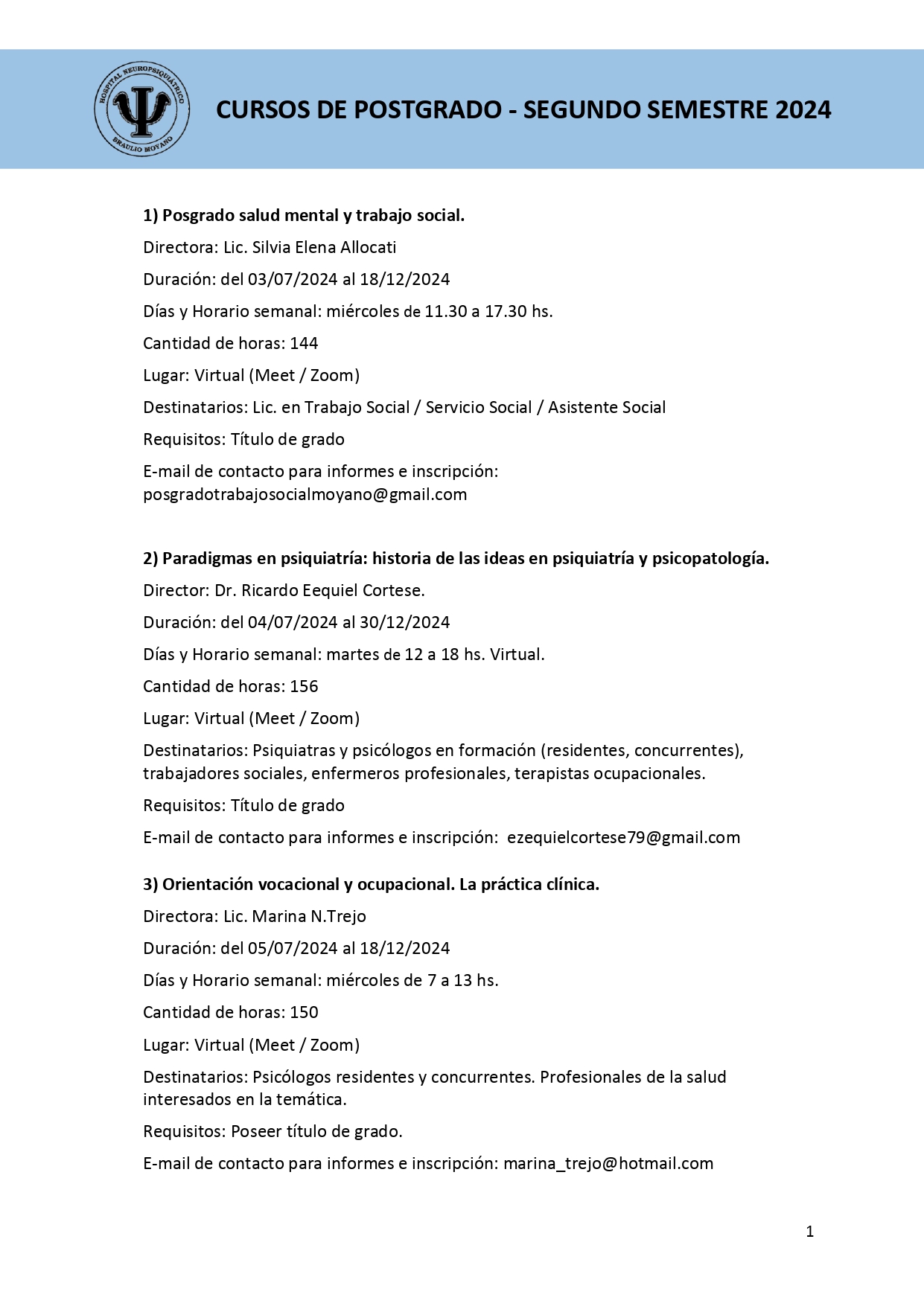 Segundo Semestre Cursos de Postgrado