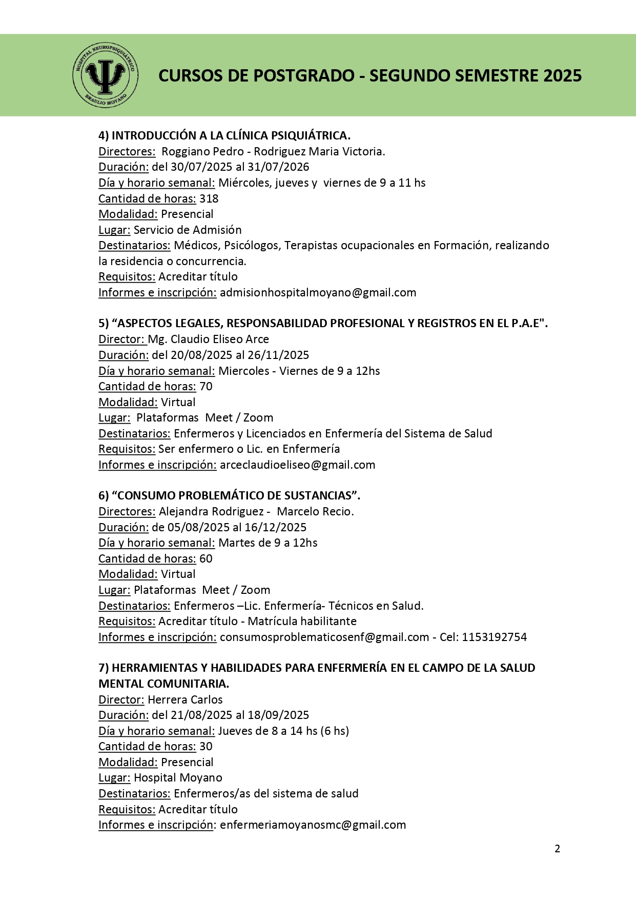 Cursos Postgrado Segundo Semestre 2