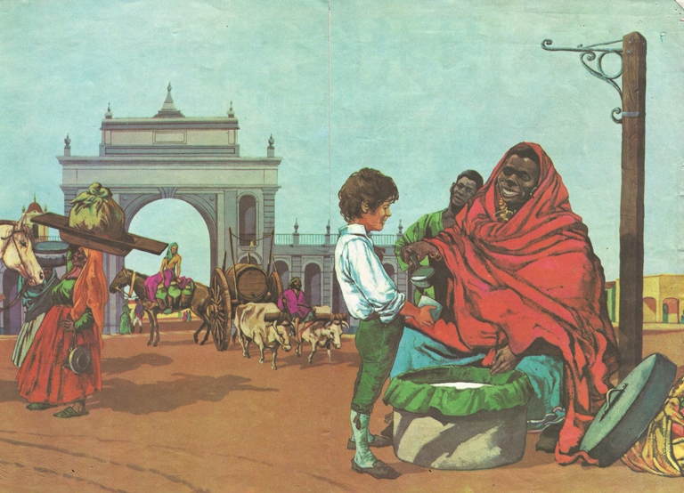 Lámina “La plaza mayor en la época colonial”. Revista Billiken. Buenos Aires