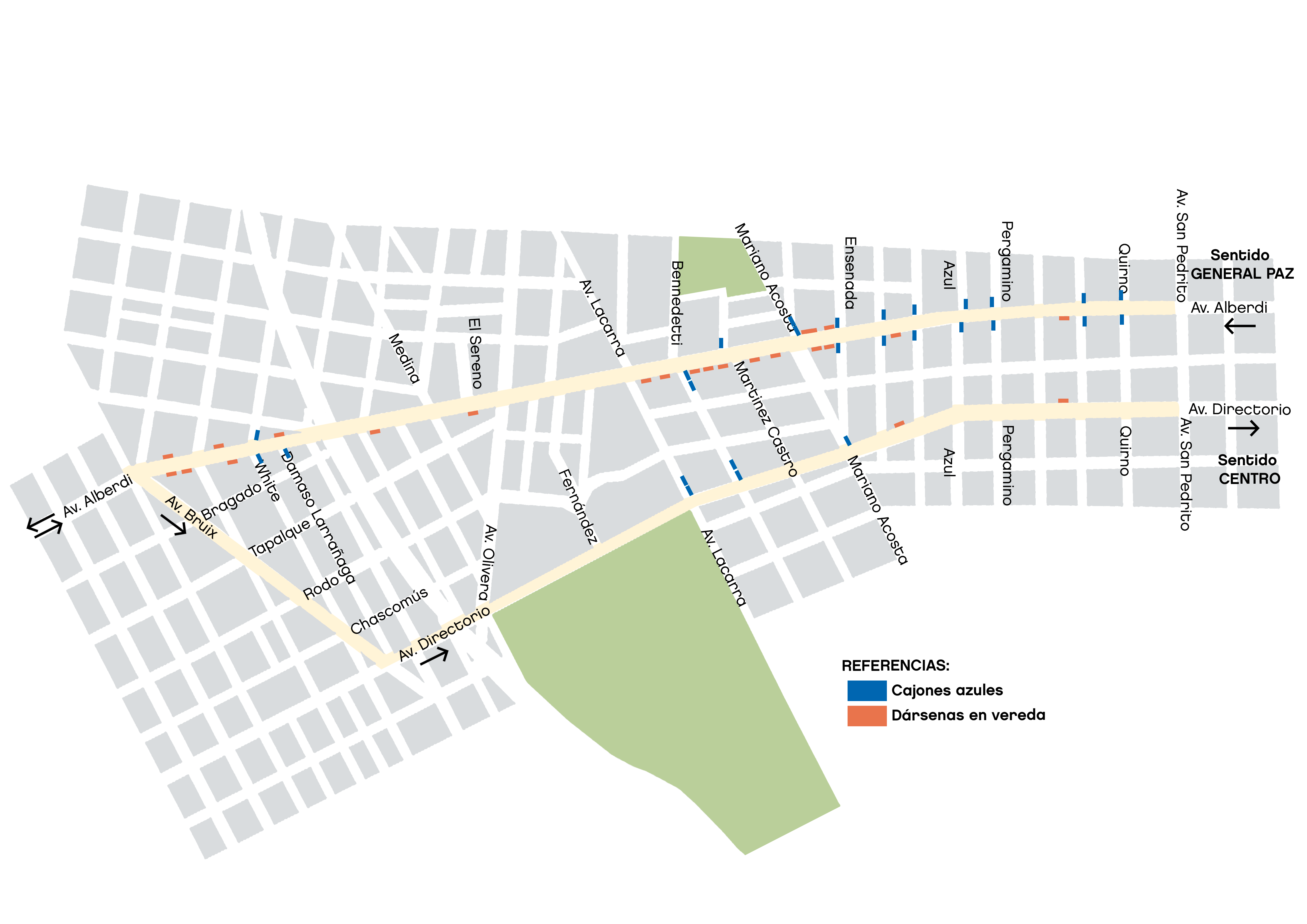 mapa dársenas y cajones azules metrobus alberdi directorio