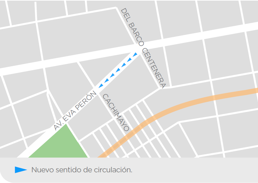 cambio de sentido de la Av. Eva Perón, en Parque Chacabuco