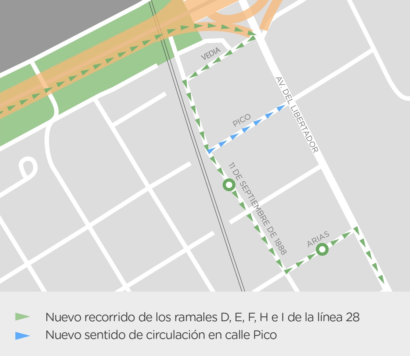 mapa cambio de sentido calle pico, en nuñez