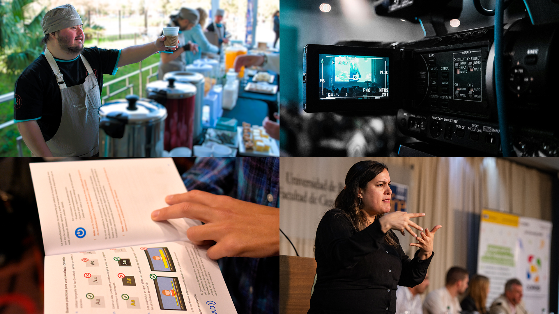 Imagen compuesta por cuatro fotografias que representan comunicacion inclusiva