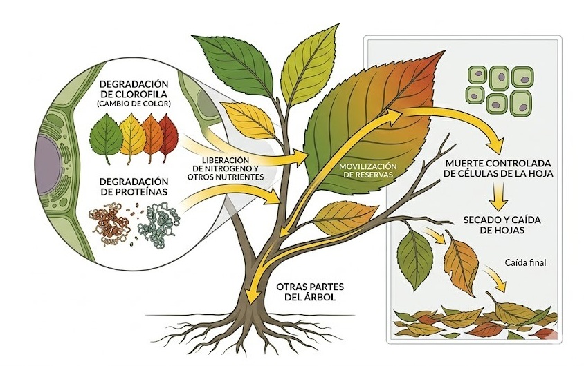 Esquema gráfico senescencia foliar