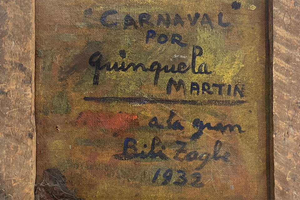 Reverso de obra dedicado a Bibí Zogbé