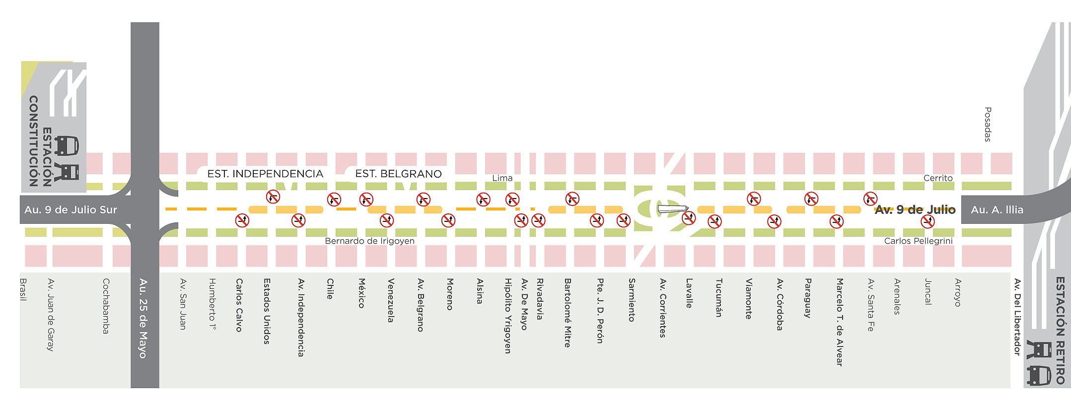Metrobus: los giros a la izquierda de la Avenida 9 de Julio