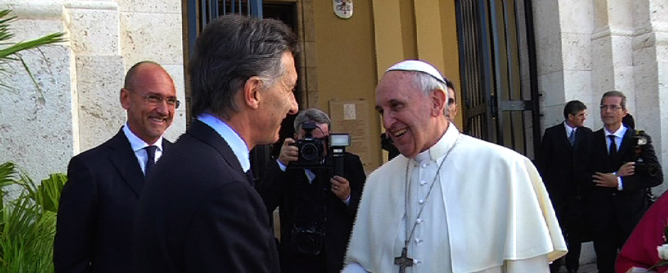 Macri con el Papa Francisco en el Santuario de Bonaria