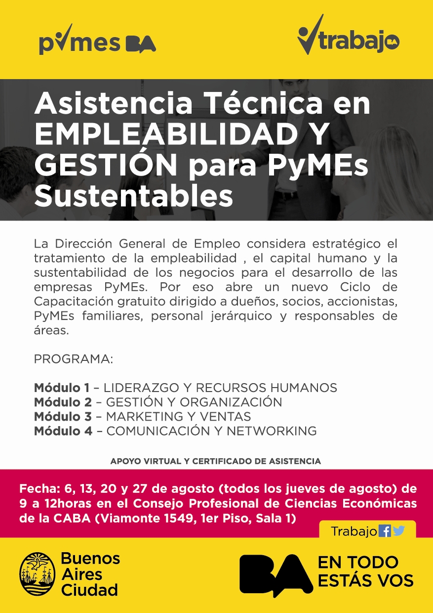 2ª edición del programa gratuito "Asistencia Técnica en EMPLEABILIDAD y GESTIÓN para PyMEs Sustentables".