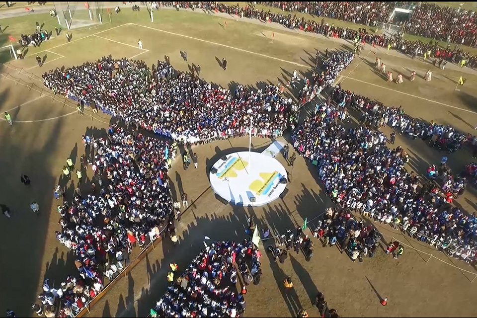 La ceremonia del acto en Parque Sarmiento, desde un drone 