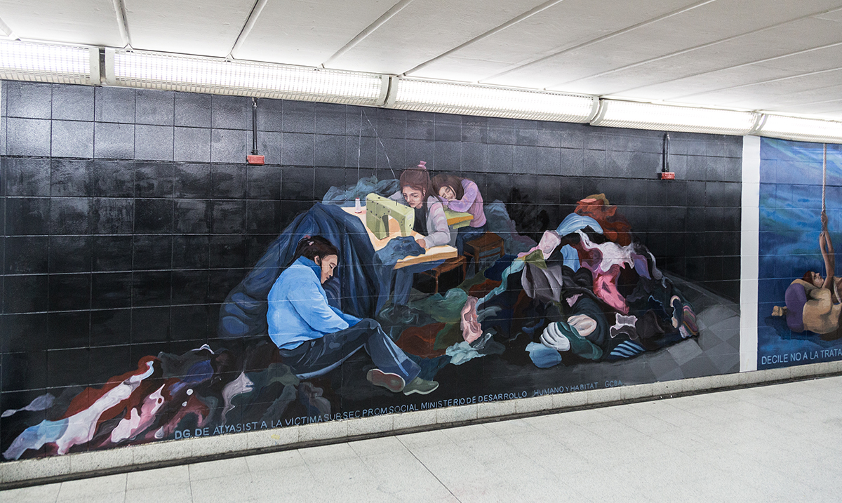 Murales contra la trata de personas en Constitución de la Línea C