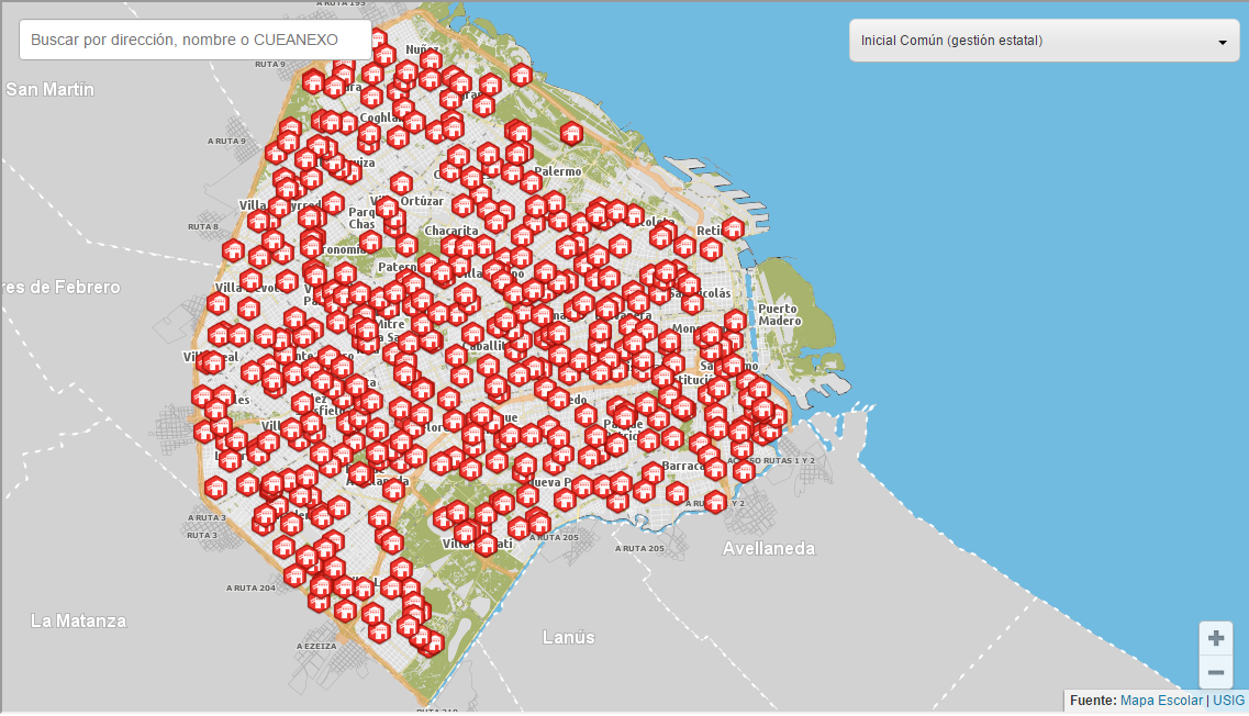 Mapa interactivo con todas las escuelas de la Ciudad