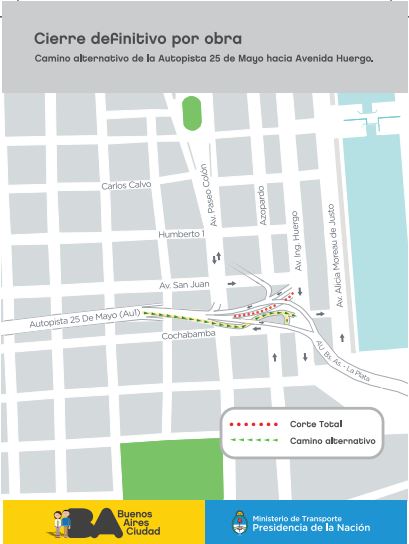 Autopista 25 de Mayo: cerró desde este miércoles la bajada a Huergo