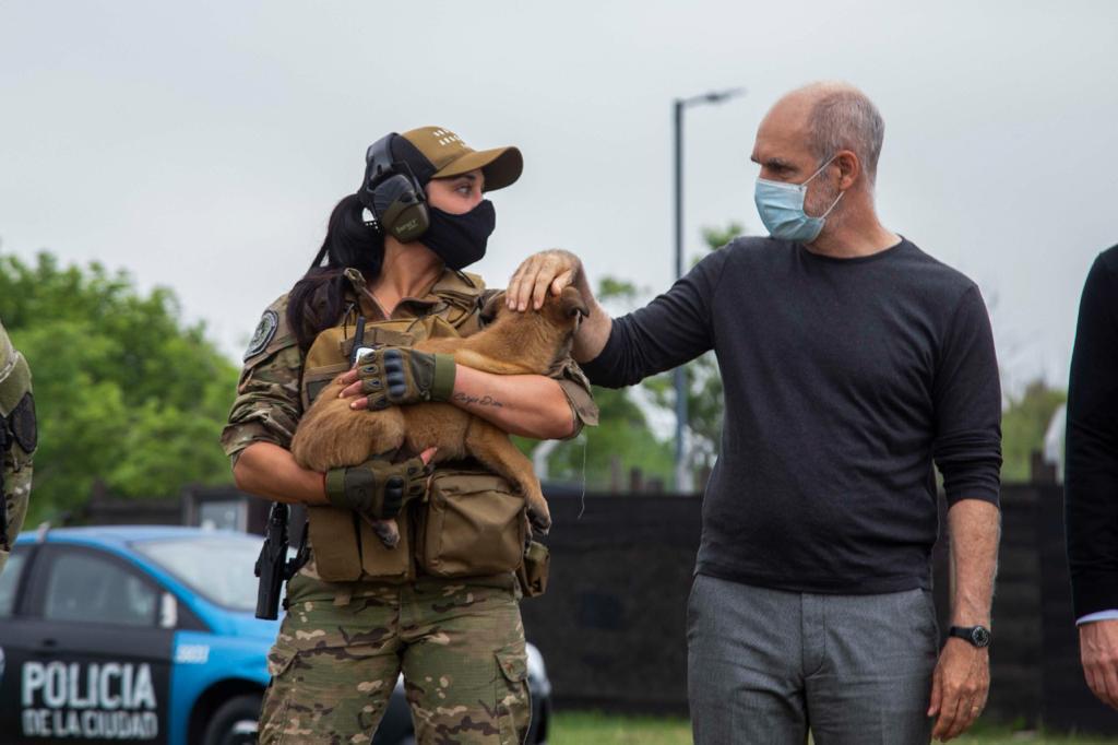 Rodríguez Larreta visitó el espacio donde entrenan los perros de la Policía de la Ciudad