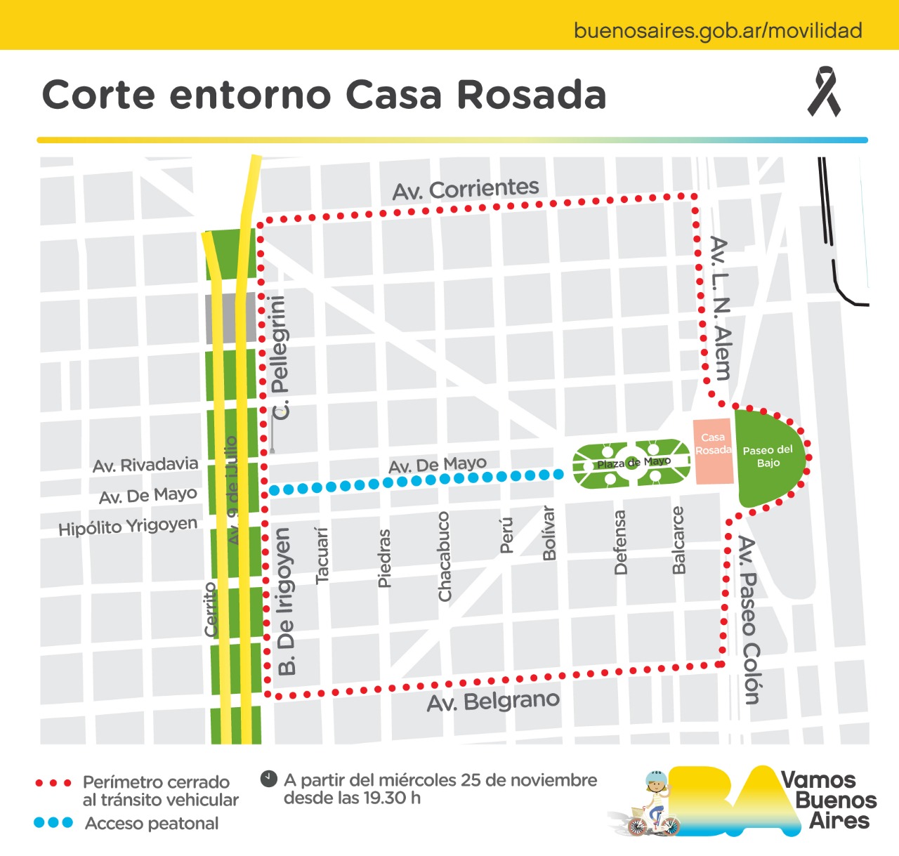 Cómo son los cortes de tránsito por el velatorio de Maradona