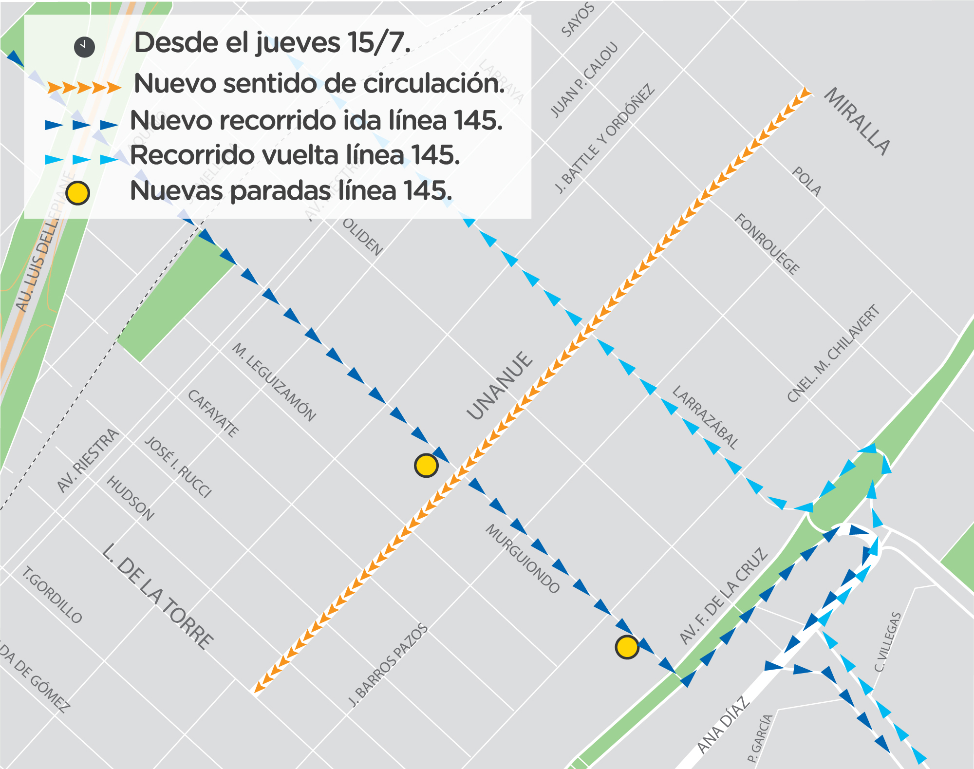 Cambio de sentido de la calle Unanue