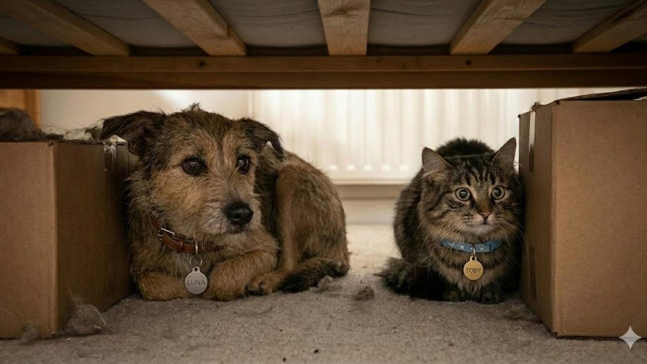 perro y gato asustados