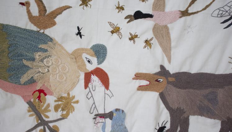 Conjunto de animales. Bordado sobre tela.