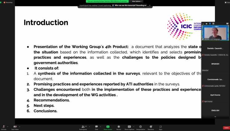 María Gracia Andía en el Grupo de Trabajo de Género y Grupos Vulnerables de ICIC