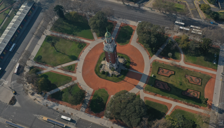 Vista aérea de la Torre Monumental y la plaza