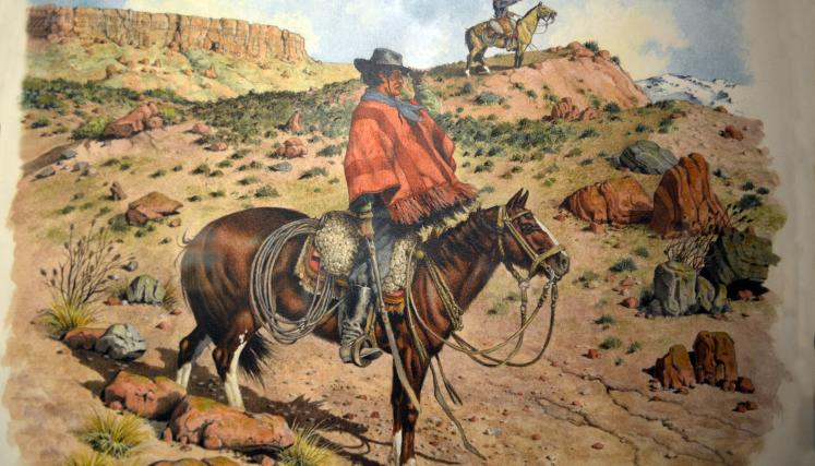 A Choique se le escapó la yegua. Acuarela. Rodolfo Ramos, 2017